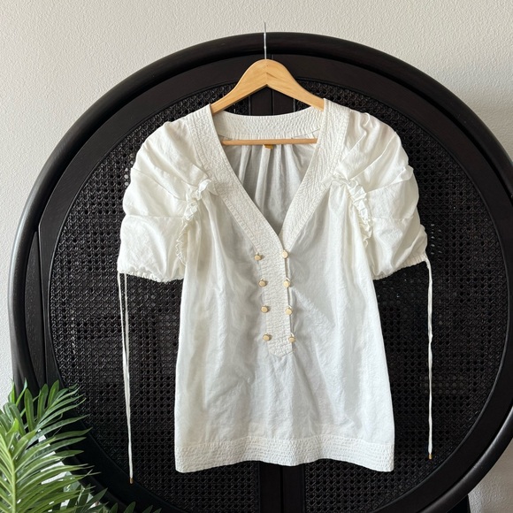 Anthropologie White Puff Sleeve Blouse - Picture 2 of 13